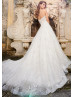 Strapless Beaded Ivory Lace Tulle Wedding Dress